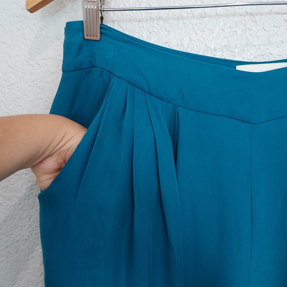 Anthropologie's Elevenses Teal Blue Super Wide Leg Palazzo Pants Pleats Size 10 - Picture 5 of 12
